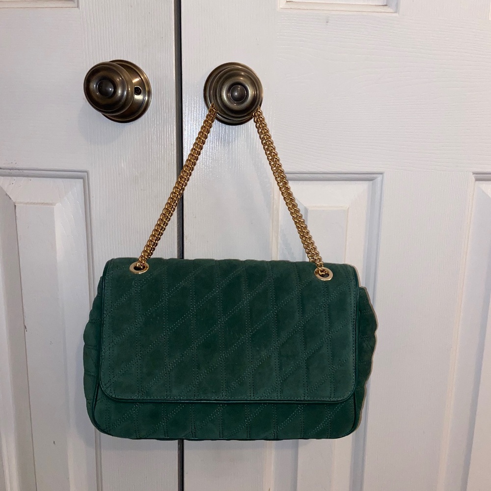 Brooks Brothers Never Used Green Suade Bag Gold Chains